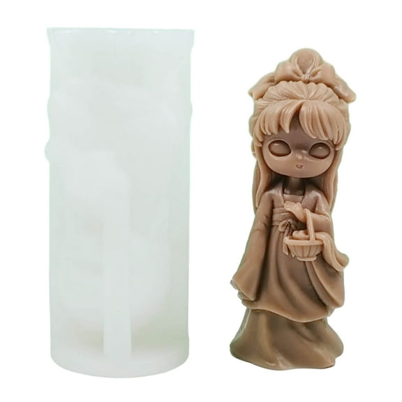 Hukai Ancient Dolls Candle Silicone Mold 3D Girl Plaster Soap Resin Mold Chocolate Cake Baking