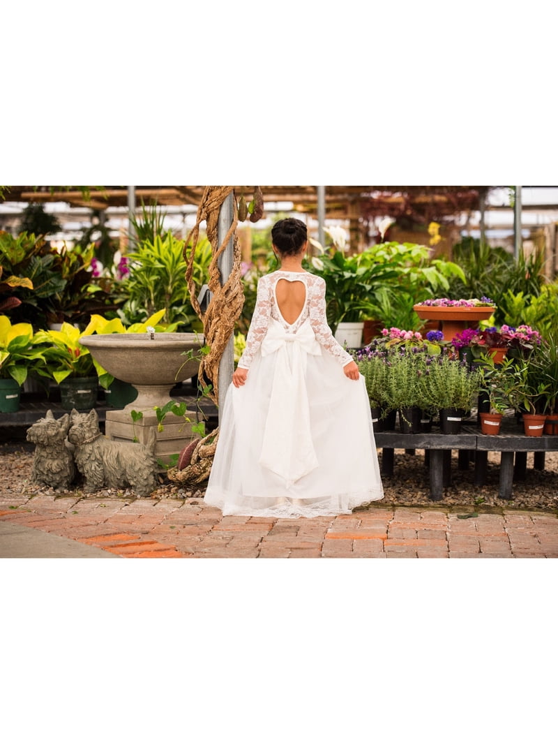 Just Couture Girls Isabella White Lace Bow Full Length Flower Girl Dress 5  - Walmart.com