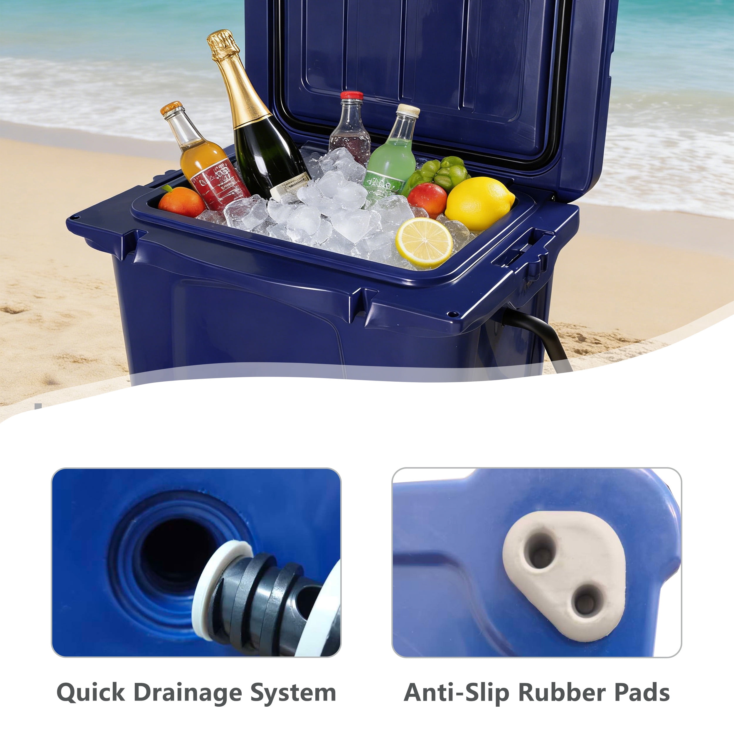25QT Portable Cooler, Insulated Hard Ice Chest, 5-7 Day Ice Retention, Bottle Opener & Cup Holder for Beach Camping Fishing – Blue