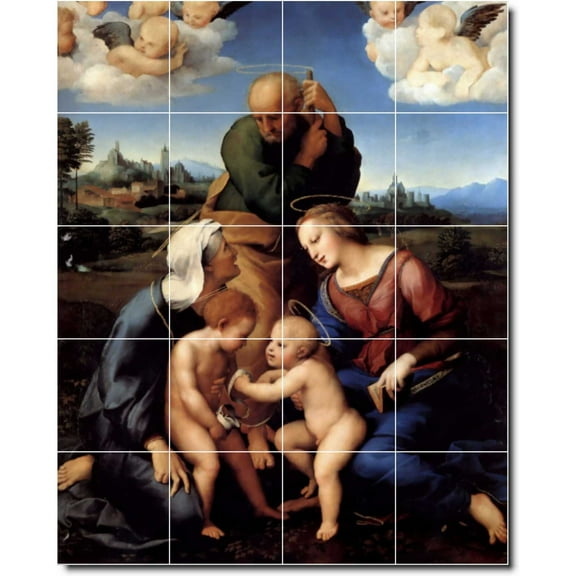 Ceramic Tile Mural-Raphael Religious Shower Tile Mural 8. 17" w x 21.25" h using (20) 4.25 x 4.25 ceramic tiles