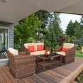 thumbnail image 3 of 4-Piece Outdoor Sectional Sofa Set, PE Rattan Conversation Set with Arm Chairs, Tea Table and Cushions, All-Weather Cushioned Sofa Furniture Set for Backyard, Patio, Porch, Garden, Poolside, K3053, 3 of 11