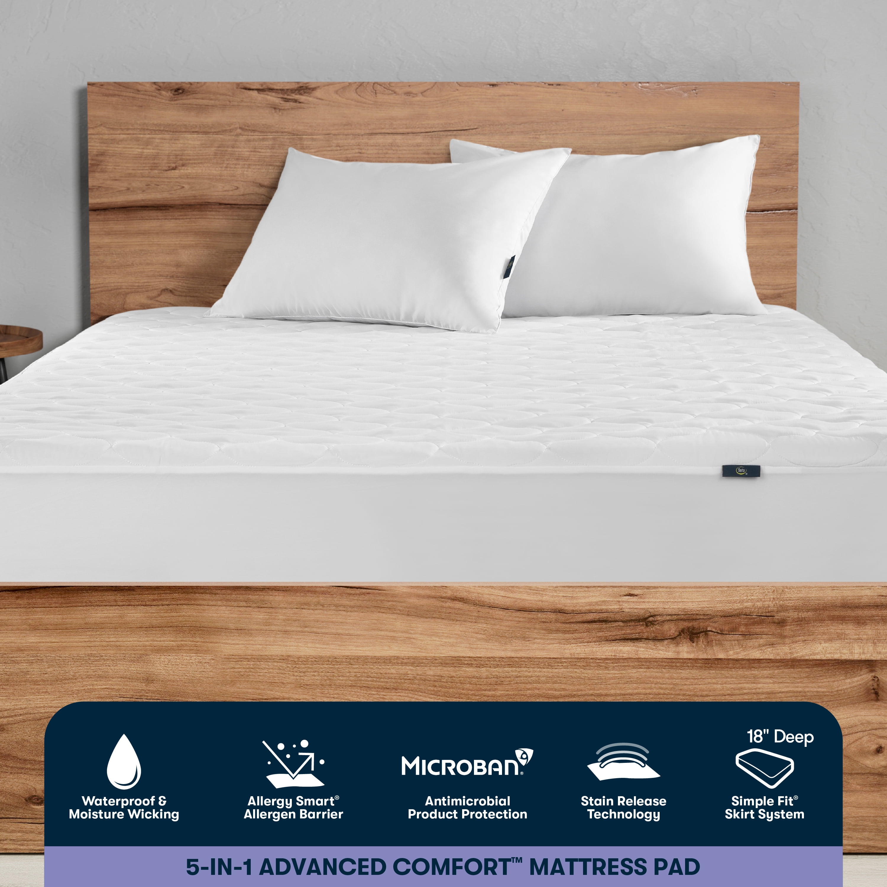 Sertapedic 5-in-1 Advanced Comfort Waterproof Mattress Pad, Queen