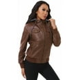 thumbnail image 6 of KVE Women's Faux Leather Jacket Waterproof Motorcycle Bomber Jacket Vintage PU Moto Biker Coat Camel Large, 6 of 9