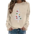 thumbnail image 3 of Wooowa Christmas Tree with Ornaments Print Long Sleeve Sweatshirt Top Round Neck Casual Soft Breathable for Holiday Home Party Daily Wear, 3 of 7
