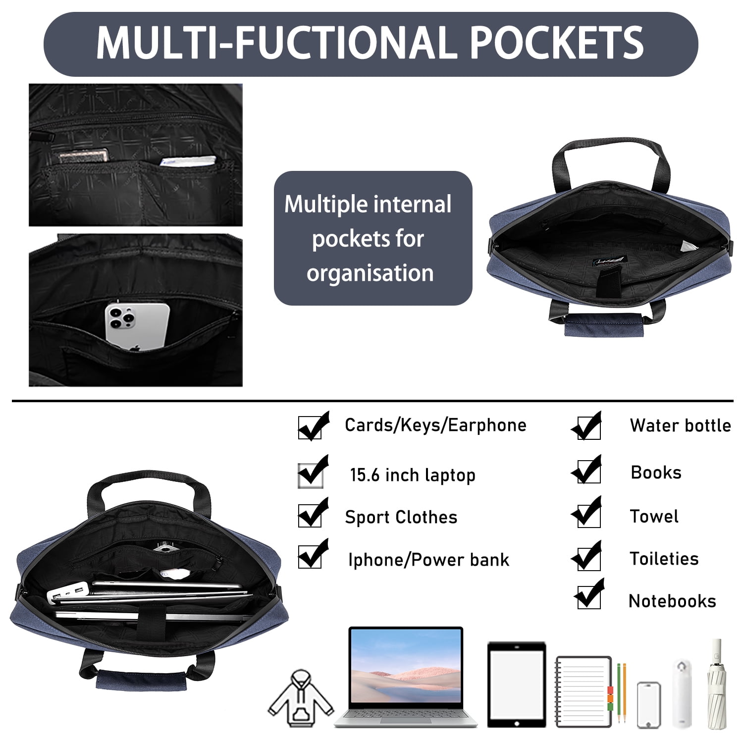 BE SMART 15.6 Inch Laptop Bag for Men/Women with RFID, Computer Case Carrying Briefcase with Shoulder Strap
