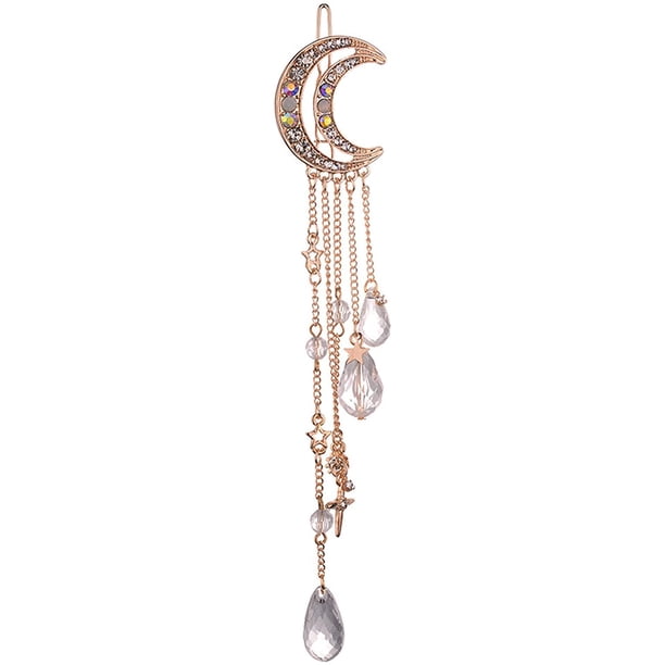 1 pinzas para el pelo, cuentas de diamantes de imitación de cristal de luna, horquilla colgante, pinza para el pelo, regalo de joyería nupcial para mujer Ormromra CZMR-XM19-3