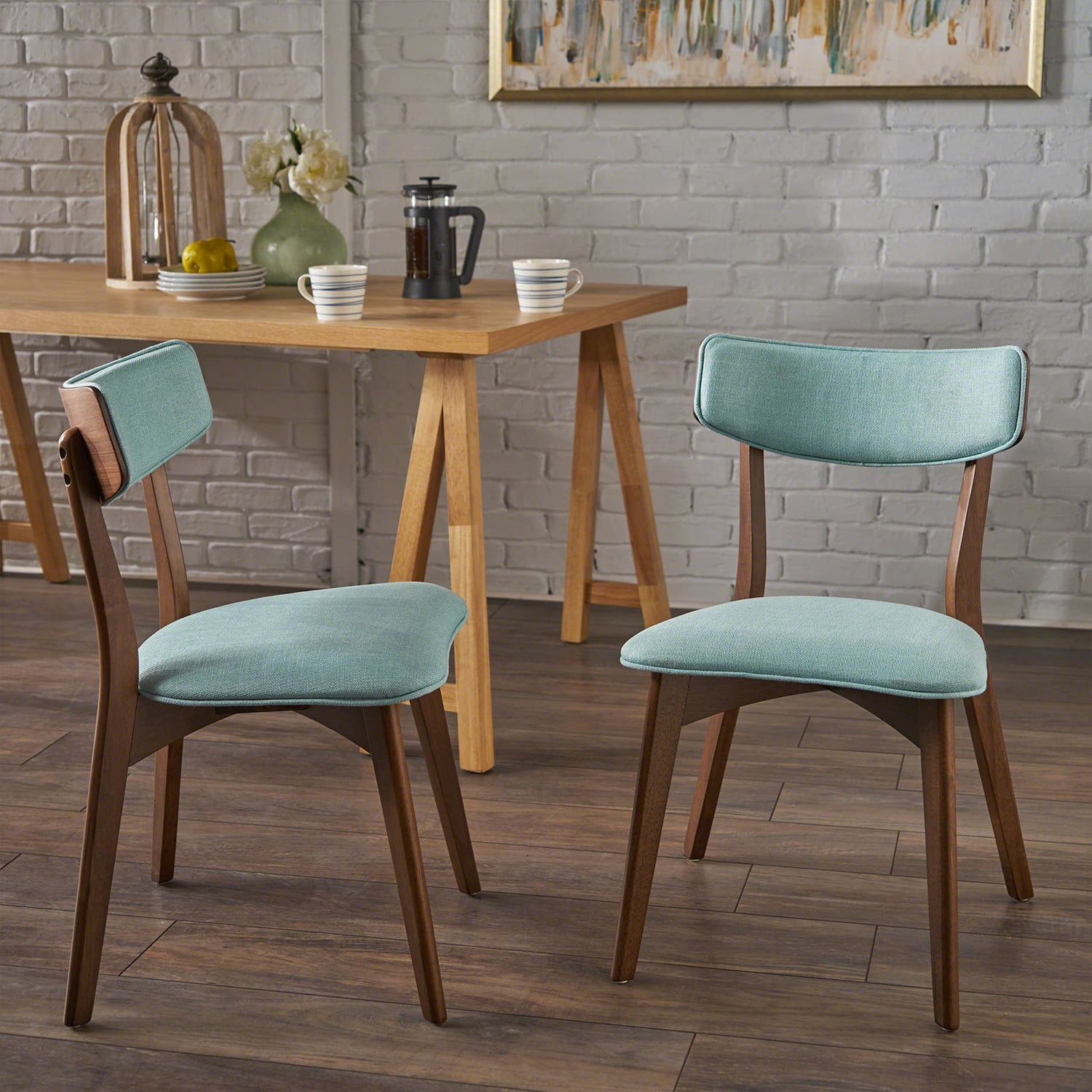 Kadyn Mid-Century Modern Fabric Dining Chairs, Upholstered Fabric Dining Chairs with Back, Indoor Kitchen Chair for Dinning Room, 2-Pcs Set, Mint