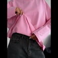 thumbnail image 4 of Camisetas de Larga Extragrandes para Mujer, Camisetas Básicas de Cuello Redondo, Tops de Otoño, Ropa Informal de Entrenamiento Y2K. Rosa S, 4 of 10