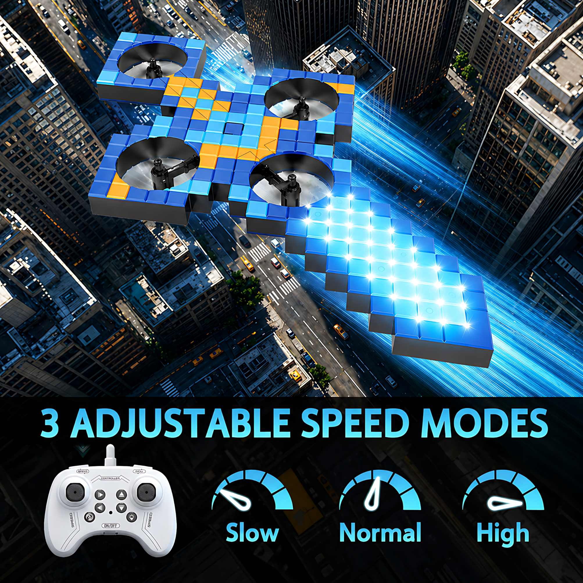 Sword-Shaped RC Airplane with LED Lights, 2.4GHz Remote Control Quadcopter, 4 Motors & 360 Flip Foam Drone, Blue