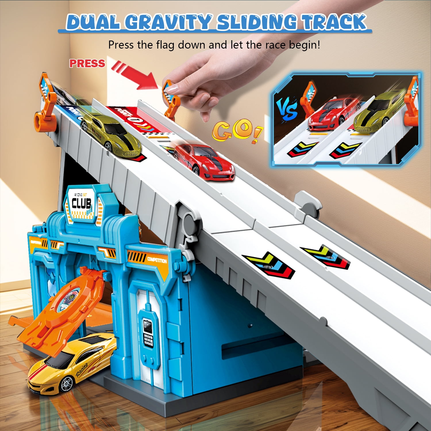 Race Tracks for Kids Ages 3-5 Racing Car Toys Set with 2 Layer Track 6 Alloy Race Cars for Toddlers Boys Best Birthday Xmas Gifts