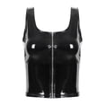 thumbnail image 4 of Jowowha Women U Neck Sleeveless Tank Top PVC Leather Zipper Camisole T Shirts Pole Dance Clubwear Black XXL, 4 of 7