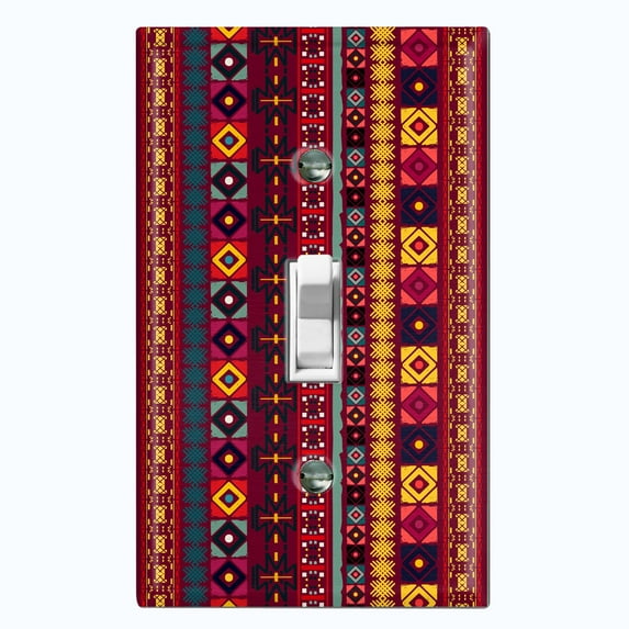 Metal Light Switch Plate Cover Ethnic Aztec Tribal Art Pattern Burgundy SFR061