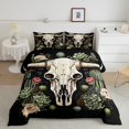 thumbnail image 1 of YST Boho Cow Skull Bedding King for Cowboy Western Comforter Cactus Flowers Black Skeleton Decor Bedding Comforter Sets Botanical Floral Leaves Southwestern Duvet Set with 2 Pillowcases, 1 of 6