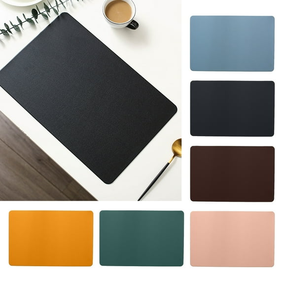 AYktou 18×12 Inch Faux Leather Placemats, Solid Colour Waterproof Place Mats Large-Sized Antislip Plate Mats, Easy to Clean Eat Mat Coffee Mats Kitchen Table Mats for Holiday Party Daily Use, Black
