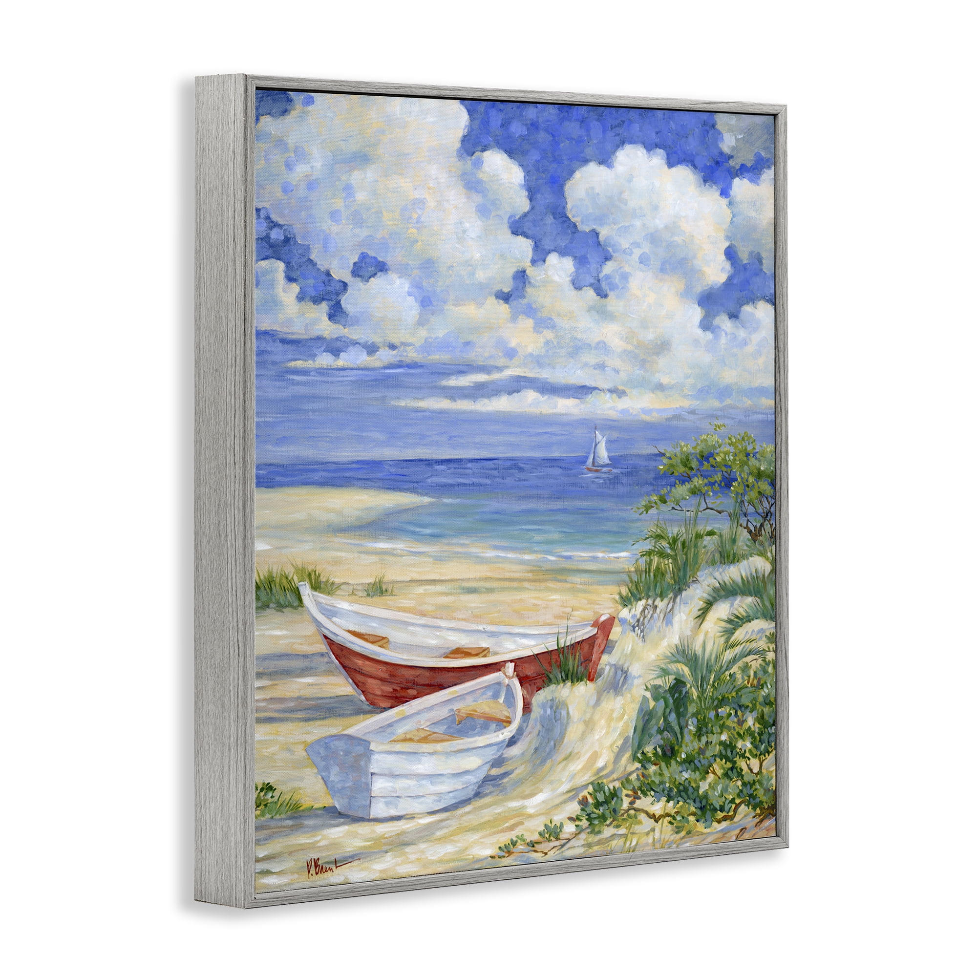 Stupell Industries Two Boats on Sand Transportation Painting Gray Framed Art Print Wall Art, 11 x 14