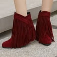 thumbnail image 2 of Mepaouo Women's Western Cowboy Cowgirl Boots Fringe Tassel Block Heel Ankle Boots Suede Riding Shoes, 2 of 7
