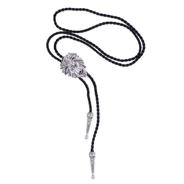 Lion Head Bolo Tie, Cuero Retro Aleación Rodeo Western Cowboy Disfraz Collar Vintage para Navidad Hombres y Mujeres , Plata Sunnimix Corbata Bolo Tie