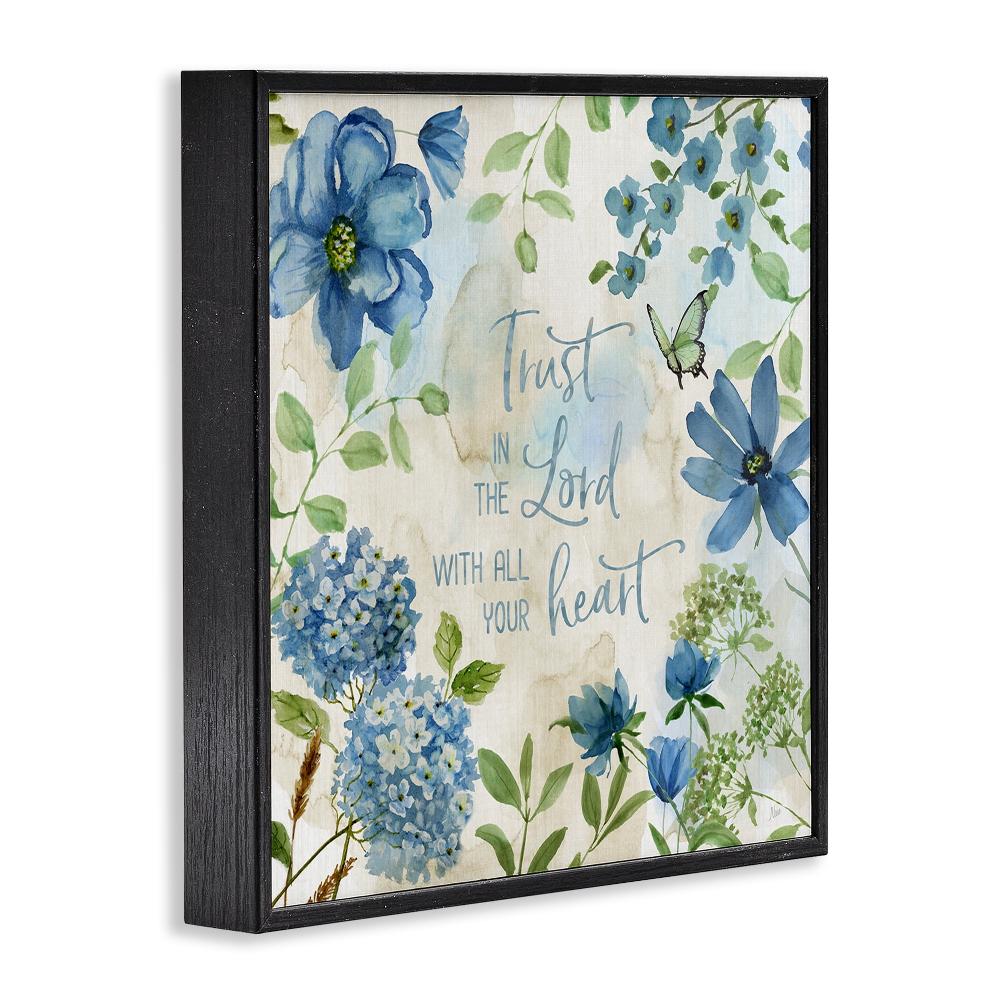 Stupell Industries Trust The Lord Floral Religious Painting Black Framed Art Print Wall Art, 17 x 17