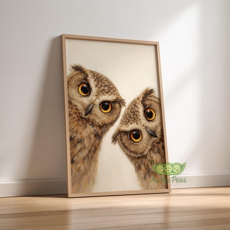 Framed Whimsical Owls Art Print Mid Century Retro Bird Poster Funny Animal Wall Art Quirky Home Decor for Kitchen or Living Room Poster Only