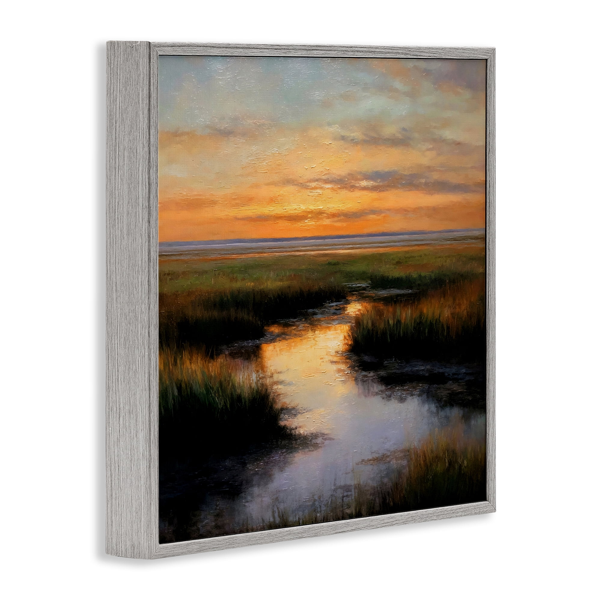 Stupell Industries Warm Marshland Sunset Gray Framed Giclee Art, design by Petal Prints Design