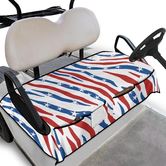 Whosucclay American Flag Golf Cart Seat Cover Blanket, Anti‑Slip Washable Multiple Storage Pockets Golf Cart Seat Protector for Yamaha Club Car EZGO, 52.36" x 32.28"