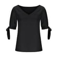 thumbnail image 5 of HAPIMO Women's Trendy Loose Pullover Casual Relaxed Workout Blouses Solid Color V Neck Shirts for Teen Girls Summer Tees Cold Shoulder Sleeve Black L, 5 of 6