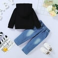 thumbnail image 4 of Toddler Baby Boy Clothes Baby Boy Outfits Hooded Long Sleeve Letter Print Tops Ripped Jeans Pants Set Baby Boy Fall Clothes Black 12-18 Months, 4 of 8
