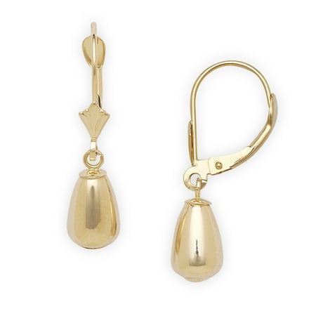 14k Yellow Gold Pear Drop Leverback Earrings - Measures 27x6mm