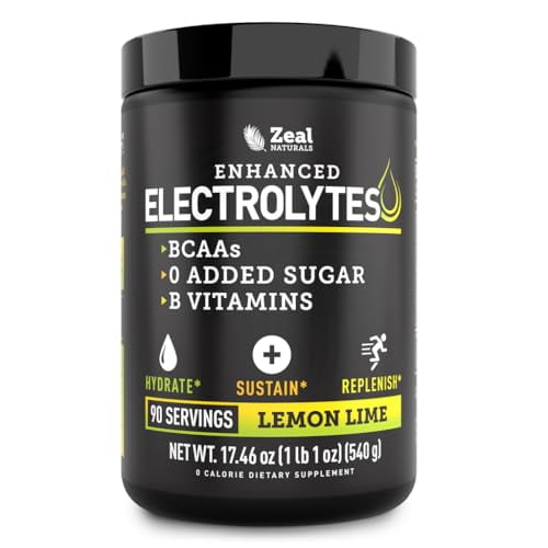 Polvo de electrolitos mejorado (limón lima | 90 ct.) con 0 azúcar + BCAA + suplemento de electrolitos de vitaminas B con potasio, zinc y magnesio para hidratación - Electrolitos cetogénicos