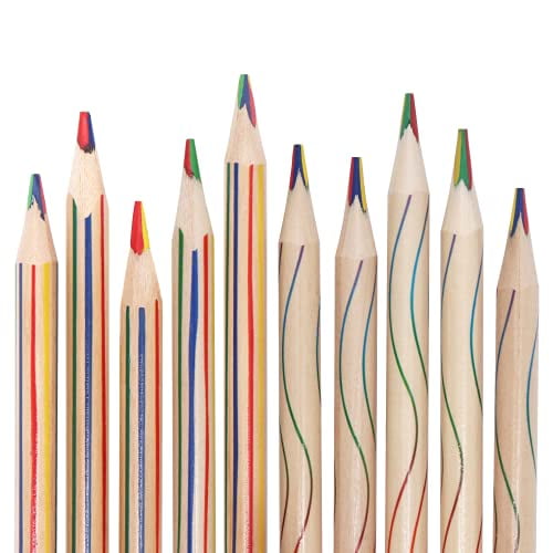 Showvigor Wooden Colored Pencils for Kids, 10 Pcs Rainbow Pencils?4 in 1 Color Pencil Set with Assorted Colors for Drawing, Coloring, Sketching Pencils for Drawing Stationery as Gift