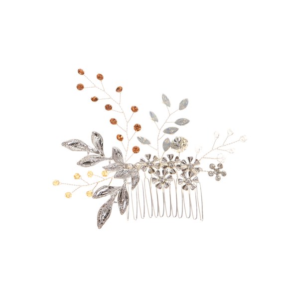 Nvzi -b Bridal Flower Wedding Hair Pins Crystal Pearl Hair Combs Clips Headpiece Gold Wedding Hair Accessories Jewelry with Rhinestone for Brides Bridesmaids Women Girls (Silvery)