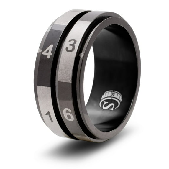 CritSuccess 2d6 Dice Ring with Double 6 Sided Die Spinner (Size 10.5 - Stainless Steel - Black)