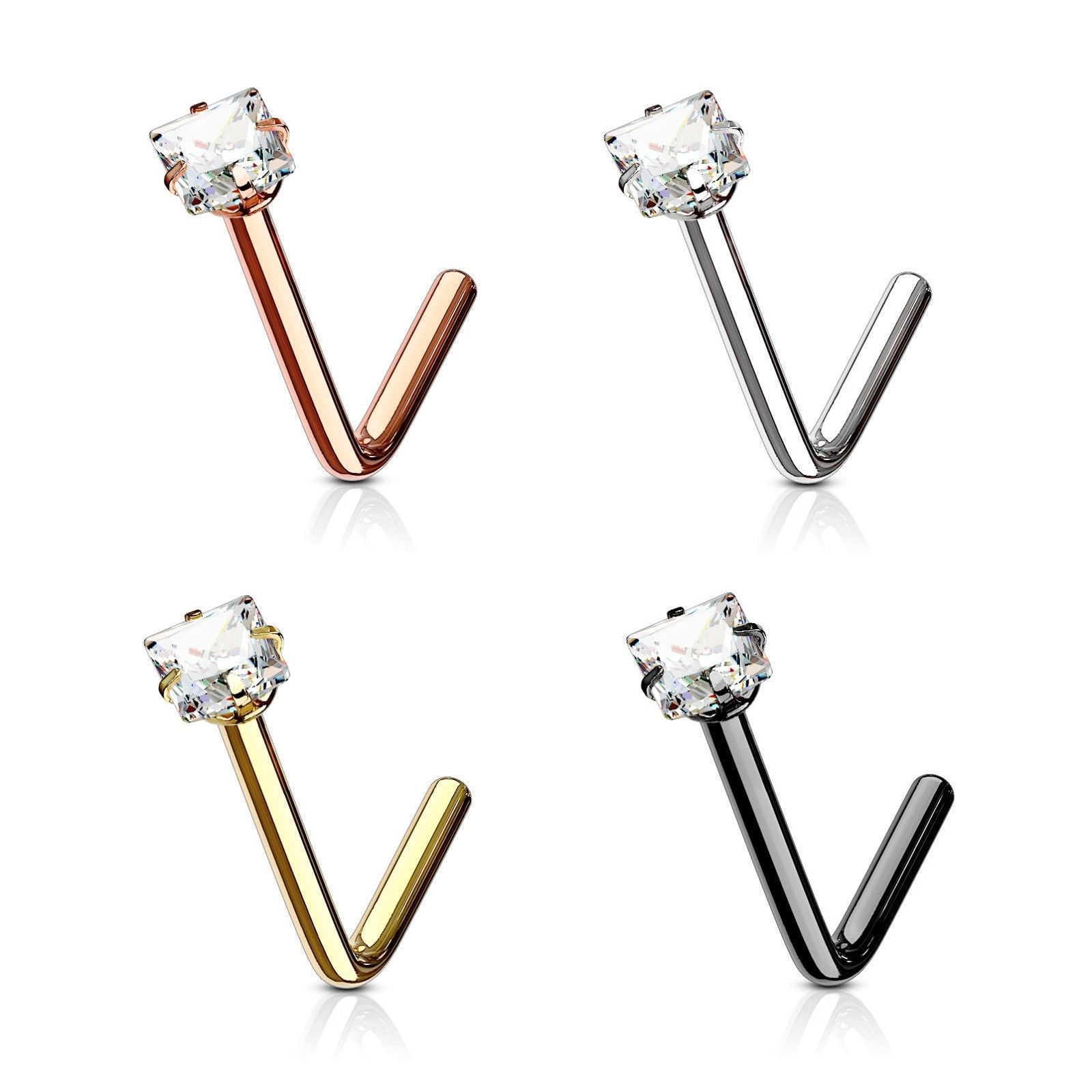 Square Nose Ring Stud L Shape Surgical Steel Gem 1pc 20G 18G