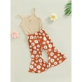 thumbnail image 3 of Franhais Baby Girl Summer Shorts Suit Solid Color Ribbed Suspender Jumpsuit Floral Print Flared Trousers, 3 of 8