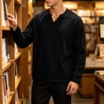 thumbnail image 4 of KyCheLot Mens Long Sleeve Shirt V Neck Textured Tops Oversized Casual Athletic Fashion Streetwear Pullover, 4 of 8