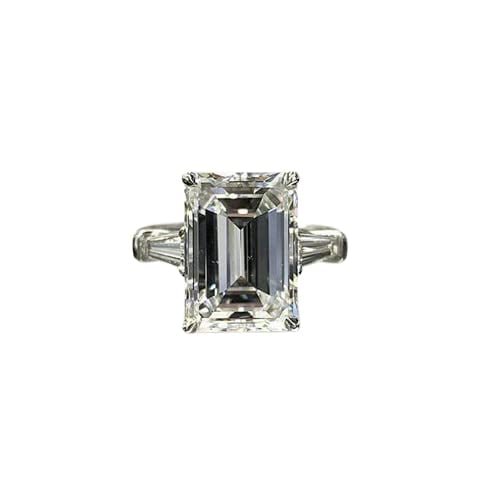 HeartsAndYou 3ct Emerald Cut Moissanite Baguette Accents Engagement Ring for Women 18k White Gold over Silver