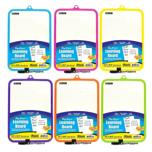 BAZIC Dry Erase Lap Board 7.4"x10.3" & Marker   Eraser, Double Sided, 6-Pack