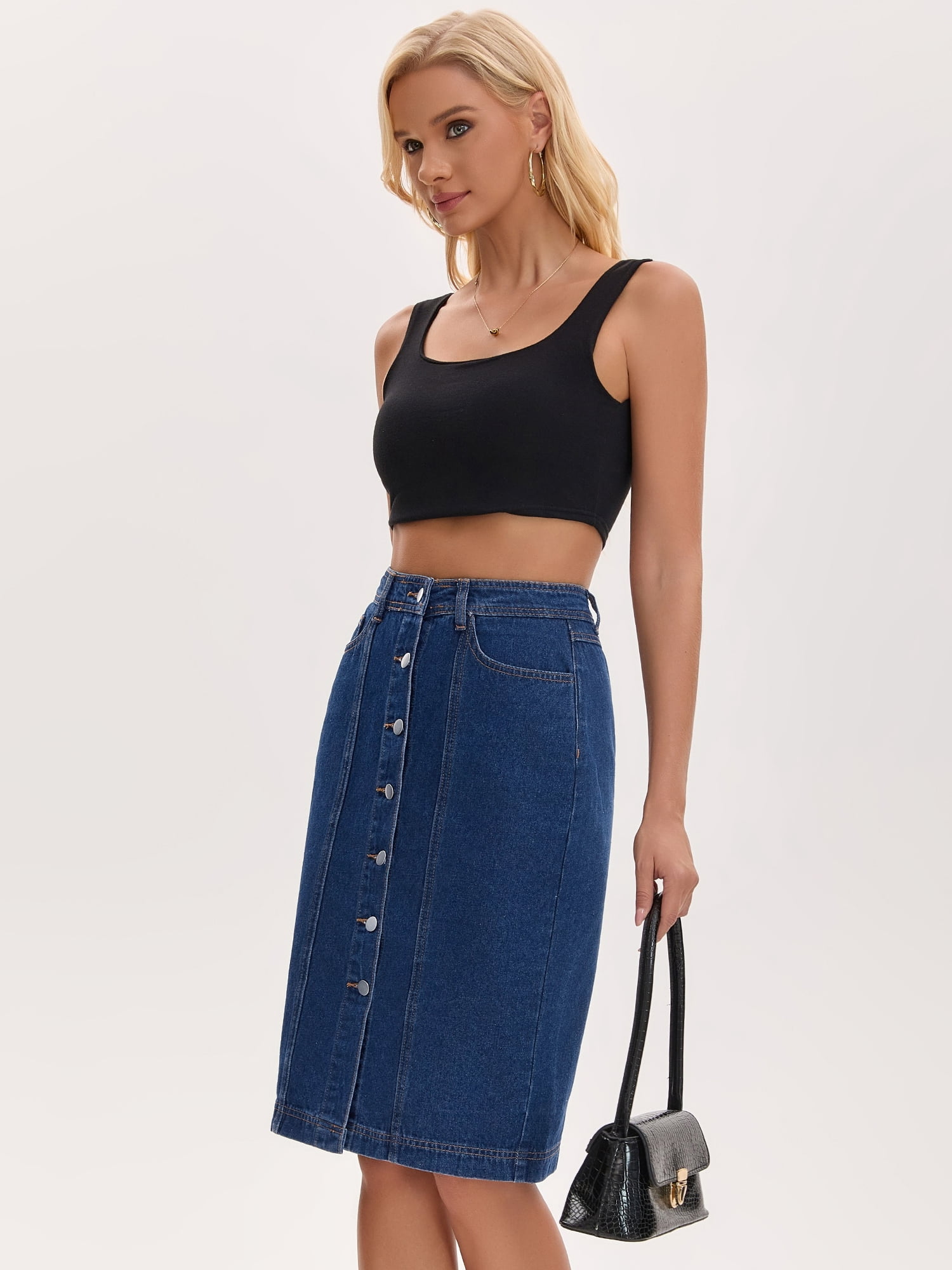 DARING DIVA Women's Denim Pockets Knee Length Jean Skirts XX-Large Deep Blue