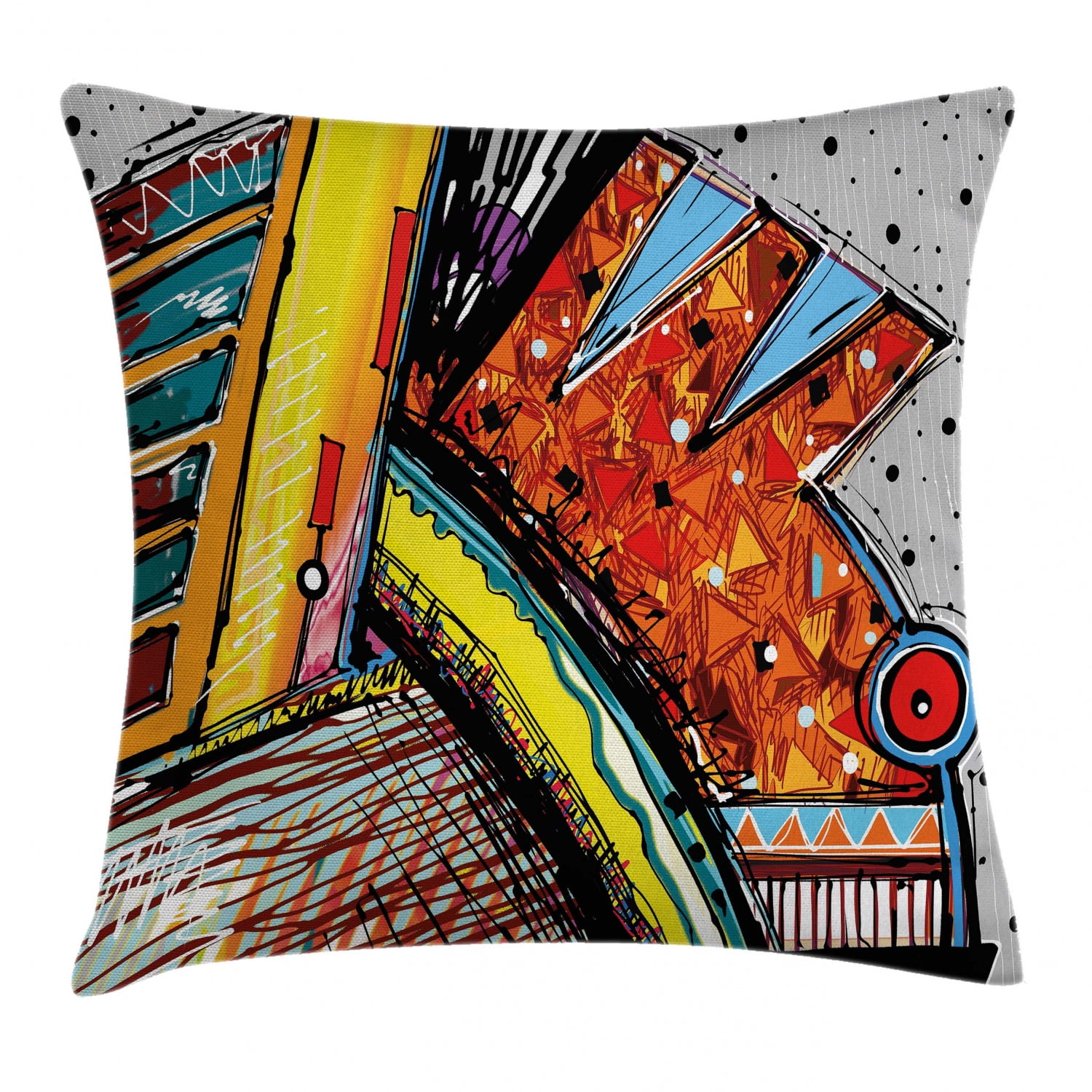 Modern Throw Pillow Cushion Cover, Funky Artful Abstract Trippy Original Music Pattern with