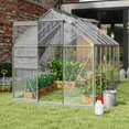 thumbnail image 2 of Homiyad 12' x 6' Aluminum Greenhouse, Polycarbonate Walk-in Garden Greenhouse Kit with Adjustable Roof Vent, Rain Gutter and Sliding Door, Silver, 2 of 8