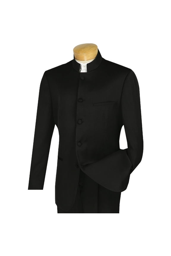 Men's Black Banded Collar 5-Button Classic-Fit Tuxedo Suit - NEW