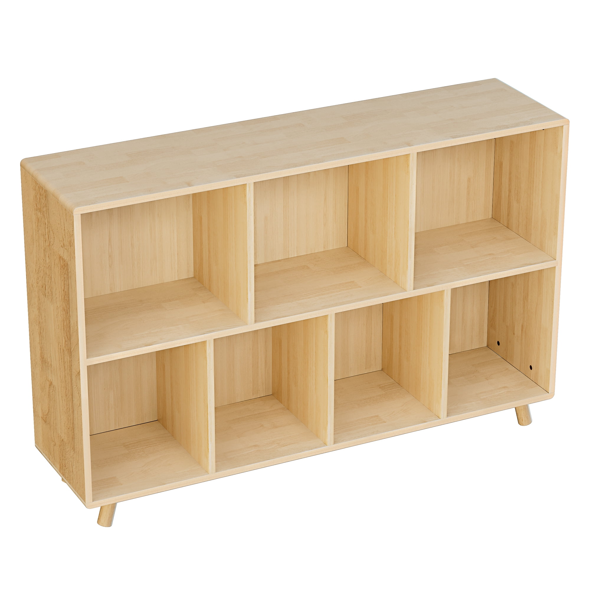 Wooden Bookshelf, 2-Tier Bookcase, 7 Cube Storage Organizer, Open Book Shelf with Legs for Home Office, Living Room, Study