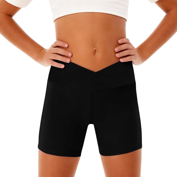 Girls Yoga Shorts, High Waist Workout Shorts for Toddler Girls, Tight Fit Sports Hot Pants and Athletic Wear, Gym Activewear for Kids, Age 4-14 Years Black 110