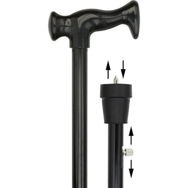 Black Adjustable Orthopedic Handle Walking Cane with Retractable Ice Tip and Collar