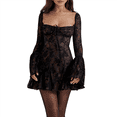 thumbnail image 2 of Robe à Encolure Carrée pour Femmes 2025 Manches Longues Robe Courte Noire P, 2 of 10