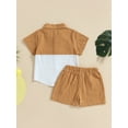 thumbnail image 3 of Springcmy Toddler Baby Boys Clothes Set Cotton Linen Short Sleeve Button Down Shirt Top and Shorts 2PCS Summer Outfit C# Light Coffee 3-4 Years, 3 of 7