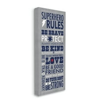 The Kids Room By Stupell Grey and Navy Superhero Rules Typography Canvas Wall Art, 13 x 30