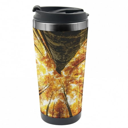 

Forest Travel Mug Canadian Maple Idyllic Steel Thermal Cup 16 oz by Ambesonne