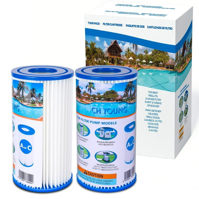 EASTIN Filtre de Piscine (2 Pack) Compatible avec Intex A/C Adapté aux Vagues d'Été A/C Facile à Installer Filtre de Piscine Réutilisable