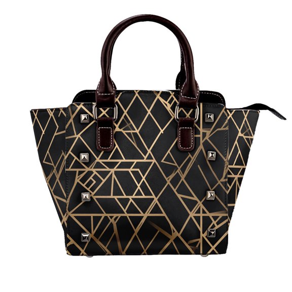 Golden Lines Rivet Handbag Small PU Leather Studded Satchel Crossbody bag for Women